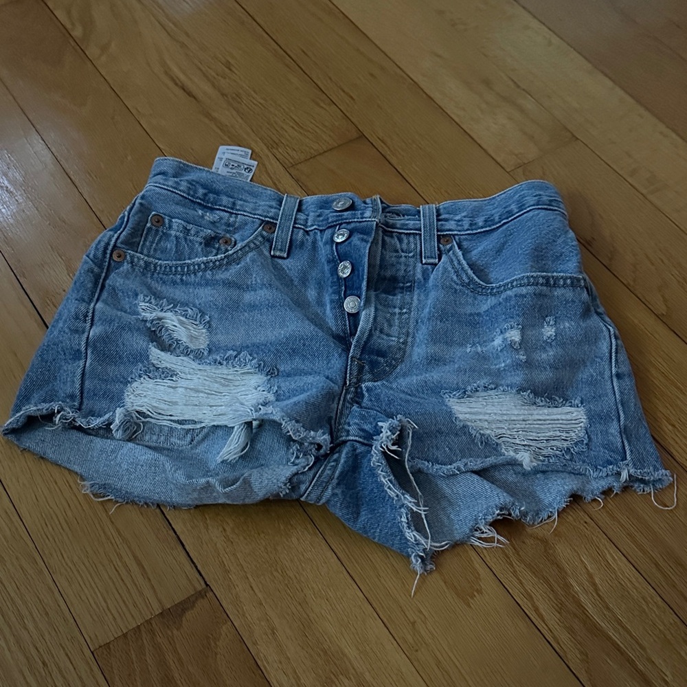 Levi's Distressed Light Blue Denim Cutoff Shorts
